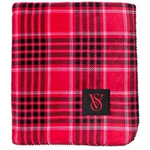Victoria's secret plaid red pink black sherpa blanket